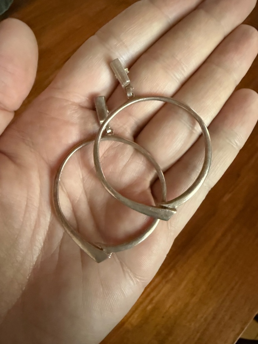 Large Modernist Earrings Sterling Silver Signed Artisan Hoop Vintage Mid Century - Picture 5 of 12